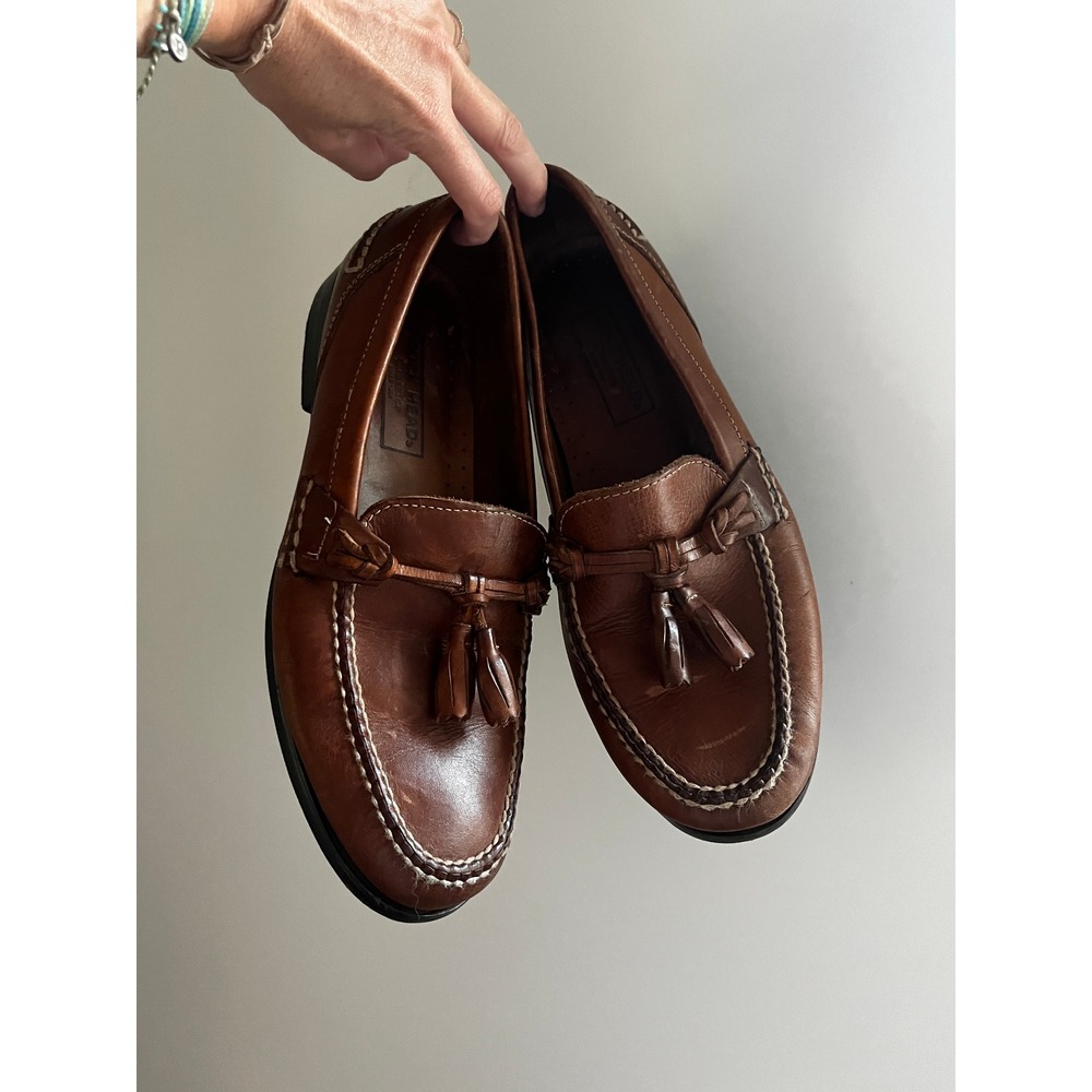 Vintage Mens Brown Leather Tassel Loafers size 11 Preppy Smart Casual Boat Shoes